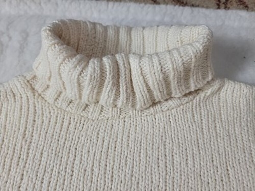 EILEEN FISHER Sweater PS Organic Cotton Chunky Turtleneck Pullover Ivory - Picture 7 of 8
